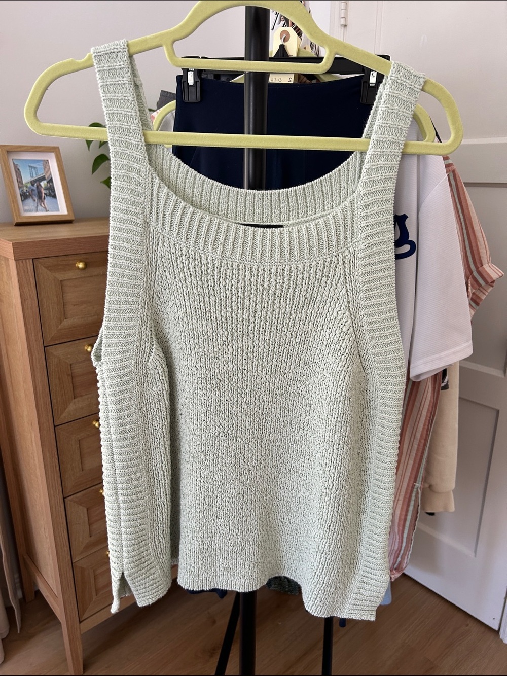 J. Crew Knit Tank. Size Large. PTP 16.5”. Sage green. Stretch. Thicker material